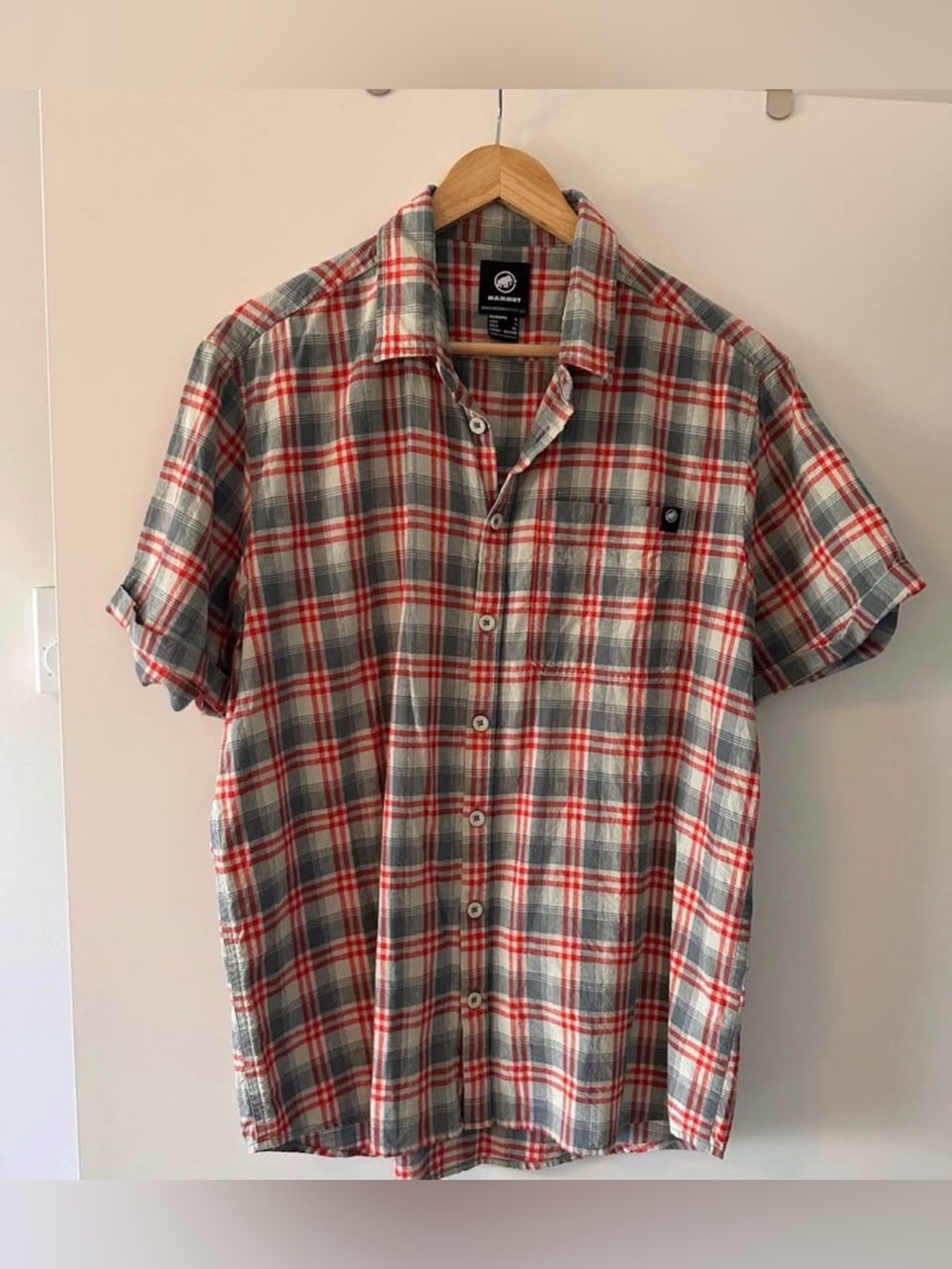 Mammut Short-Sleeve Red & Gray Plaid Button-Down Shirt
